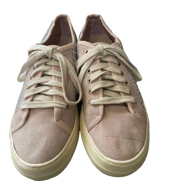 Gianni Bini Women's Suede Rhinestone Lace-Up Sneakers Brown Size 8M - Picture 2 of 12